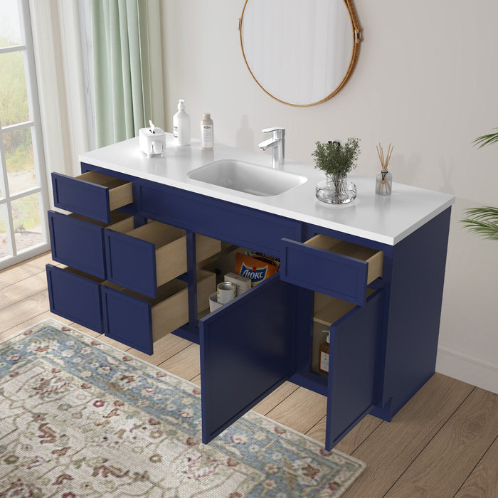 66" Plywood Bathroom Vanity Cabinet without Top - 6 Drawers & 2 Doors - HomeBeyond
