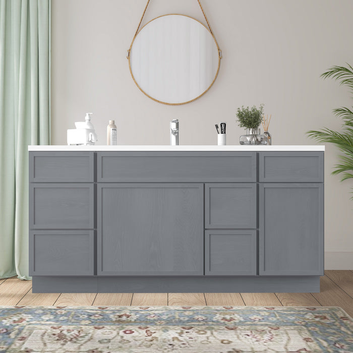 66" Plywood Bathroom Vanity Cabinet without Top - 6 Drawers & 2 Doors - HomeBeyond