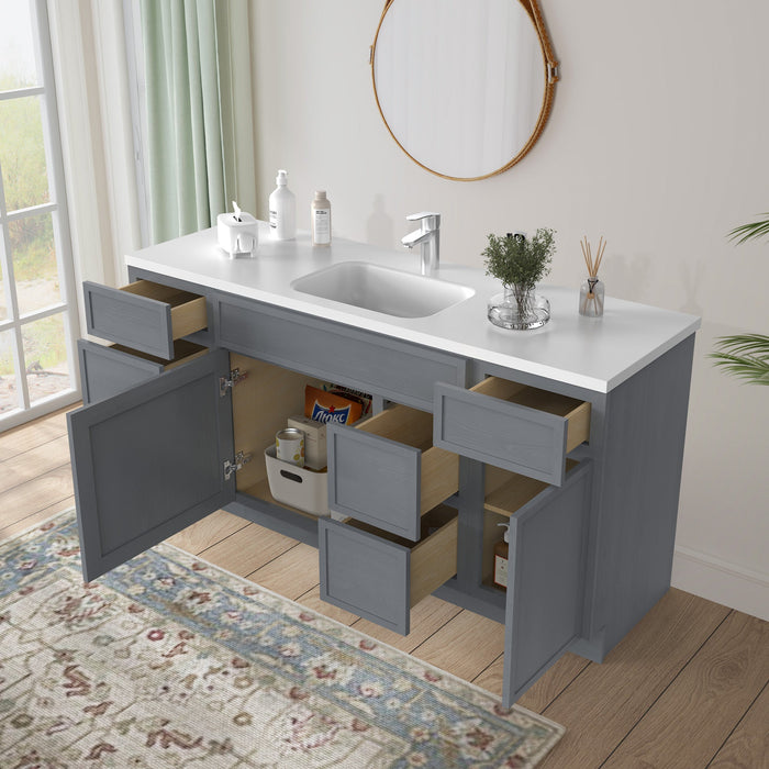 66" Plywood Bathroom Vanity Cabinet without Top - 6 Drawers & 2 Doors - HomeBeyond