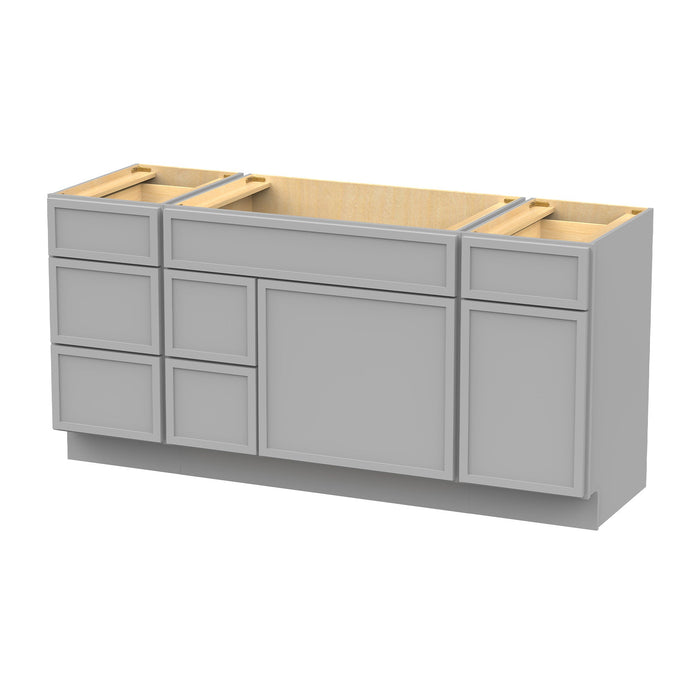 66" Plywood Bathroom Vanity Cabinet without Top - 6 Drawers & 2 Doors - HomeBeyond