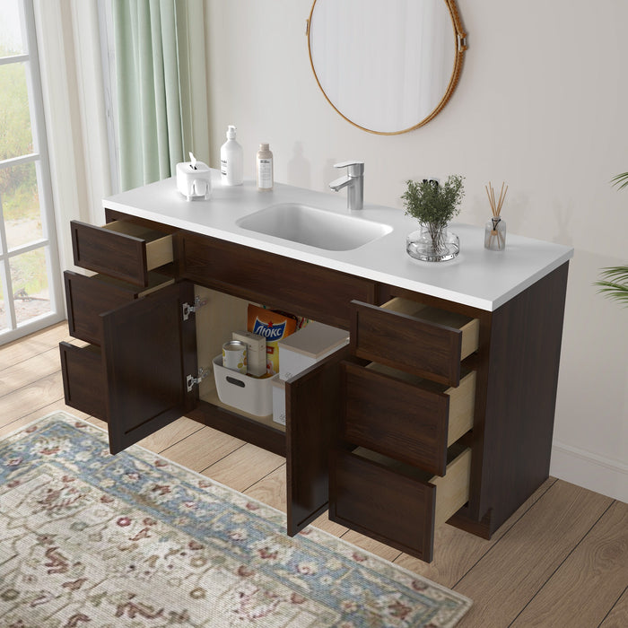 66" Plywood Bathroom Vanity Cabinet without Top - 6 Drawers & 2 Doors - HomeBeyond