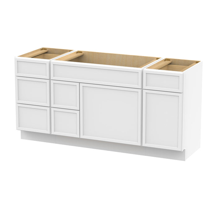66" Plywood Bathroom Vanity Cabinet without Top - 6 Drawers & 2 Doors - HomeBeyond