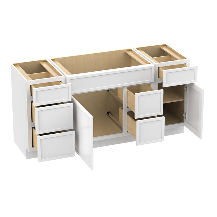 66" Plywood Bathroom Vanity Cabinet without Top - 6 Drawers & 2 Doors - HomeBeyond