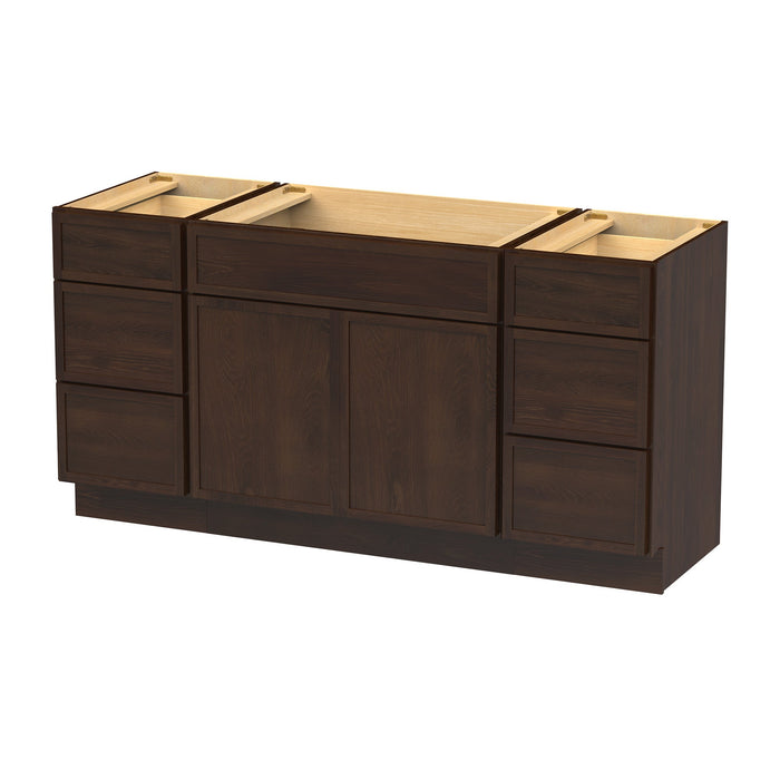 66" Plywood Bathroom Vanity Cabinet without Top - 6 Drawers & 2 Doors - HomeBeyond