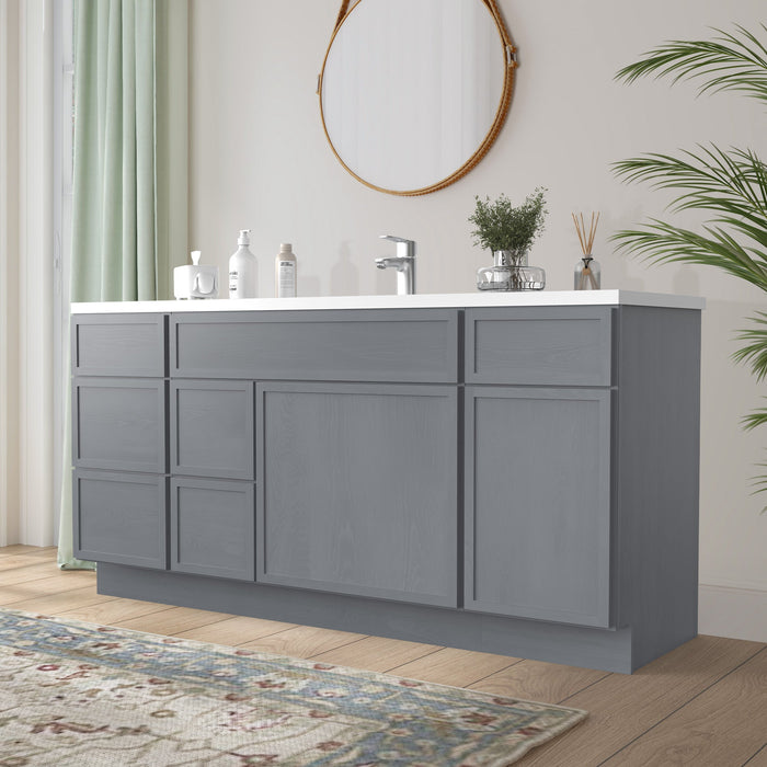 66" Plywood Bathroom Vanity Cabinet without Top - 6 Drawers & 2 Doors - HomeBeyond