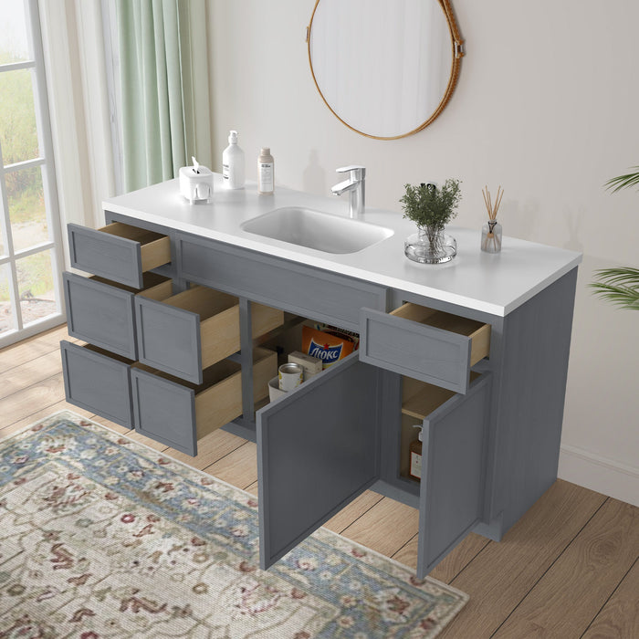 66" Plywood Bathroom Vanity Cabinet without Top - 6 Drawers & 2 Doors - HomeBeyond