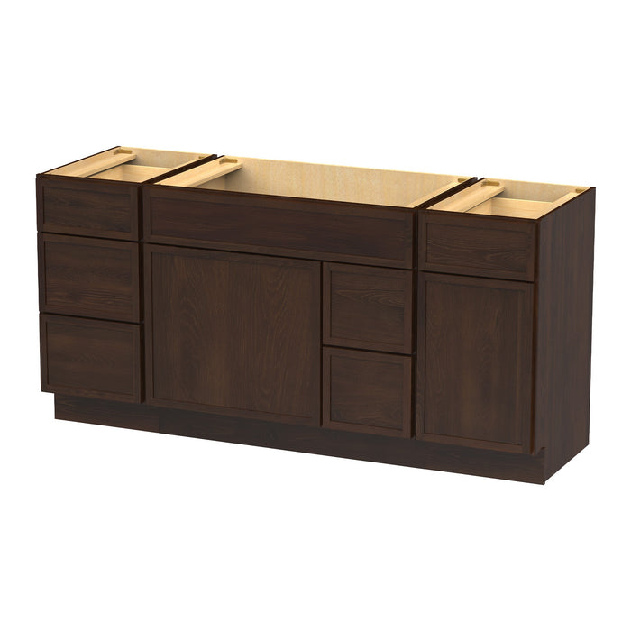 66" Plywood Bathroom Vanity Cabinet without Top - 6 Drawers & 2 Doors - HomeBeyond