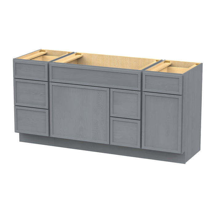 66" Plywood Bathroom Vanity Cabinet without Top - 6 Drawers & 2 Doors - HomeBeyond