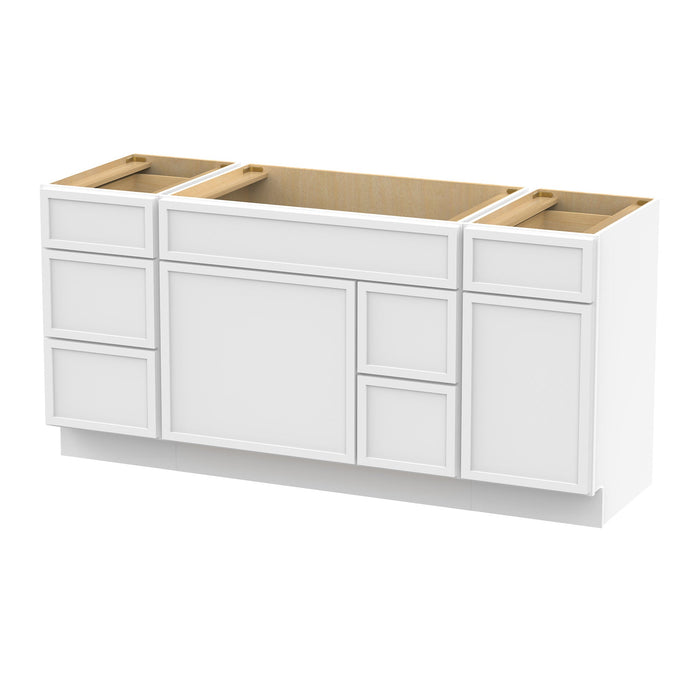 66" Plywood Bathroom Vanity Cabinet without Top - 6 Drawers & 2 Doors - HomeBeyond