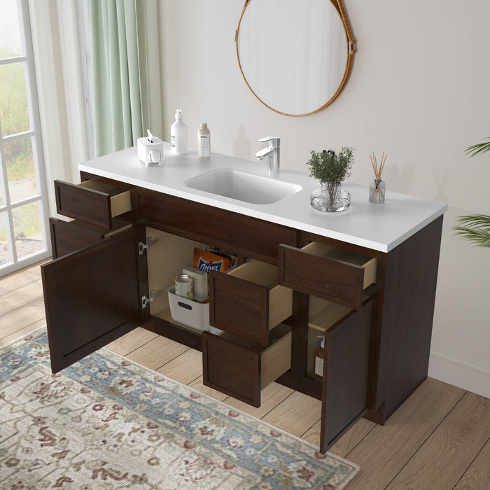 66" Plywood Bathroom Vanity Cabinet without Top - 6 Drawers & 2 Doors - HomeBeyond
