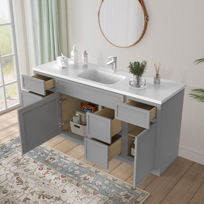 66" Plywood Bathroom Vanity Cabinet without Top - 6 Drawers & 2 Doors - HomeBeyond