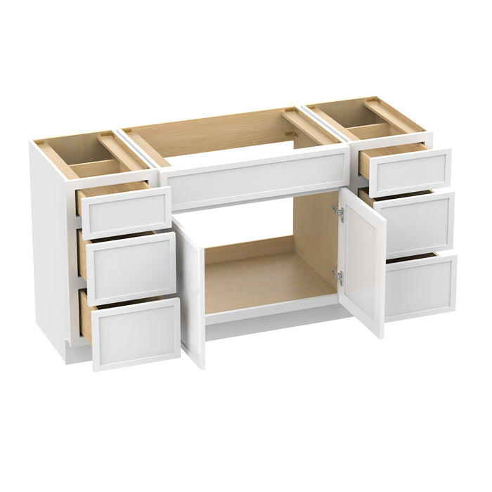 66" Plywood Bathroom Vanity Cabinet without Top - 6 Drawers & 2 Doors - HomeBeyond