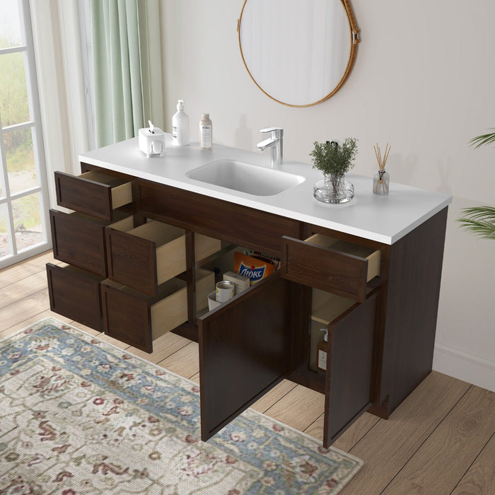 66" Plywood Bathroom Vanity Cabinet without Top - 6 Drawers & 2 Doors - HomeBeyond