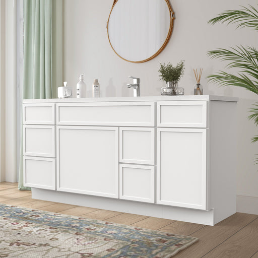 66" Plywood Bathroom Vanity Cabinet without Top - 6 Drawers & 2 Doors - HomeBeyond