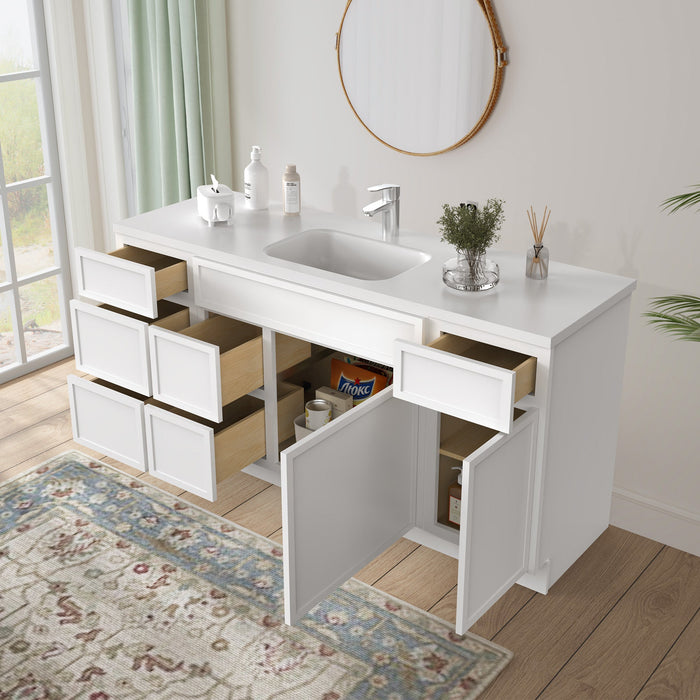 66" Plywood Bathroom Vanity Cabinet without Top - 6 Drawers & 2 Doors - HomeBeyond