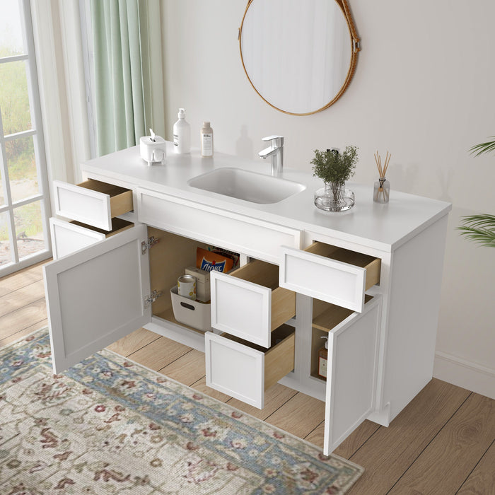 66" Plywood Bathroom Vanity Cabinet without Top - 6 Drawers & 2 Doors - HomeBeyond