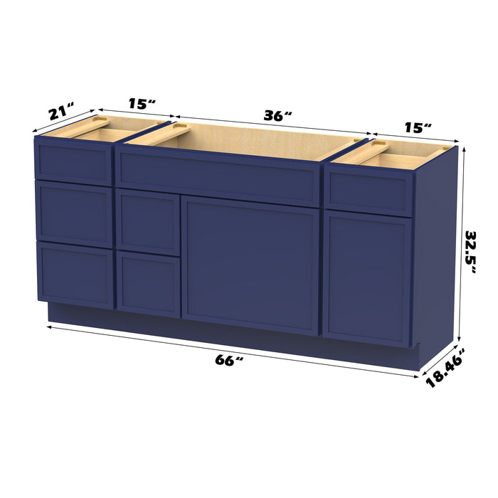 66" Plywood Bathroom Vanity Cabinet without Top - 6 Drawers & 2 Doors - HomeBeyond