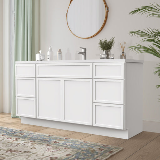 66" Plywood Bathroom Vanity Cabinet without Top - 6 Drawers & 2 Doors - HomeBeyond