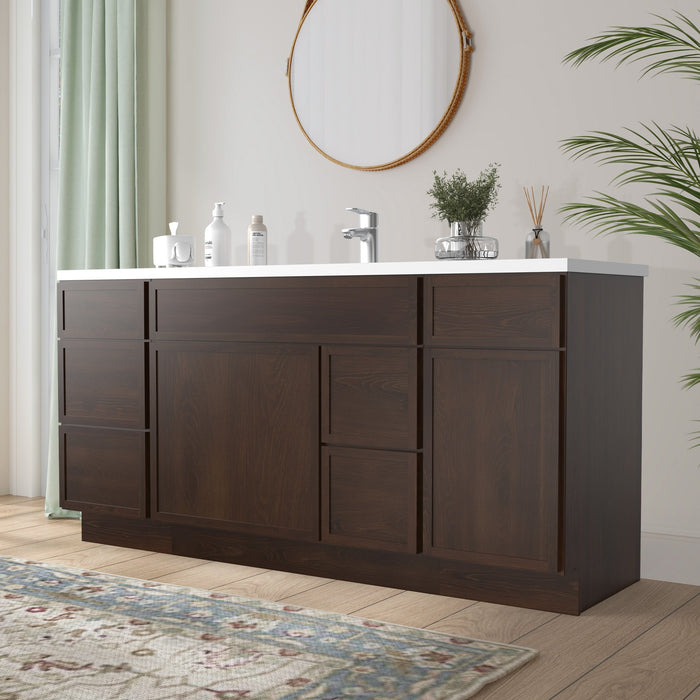 66" Plywood Bathroom Vanity Cabinet without Top - 6 Drawers & 2 Doors - HomeBeyond