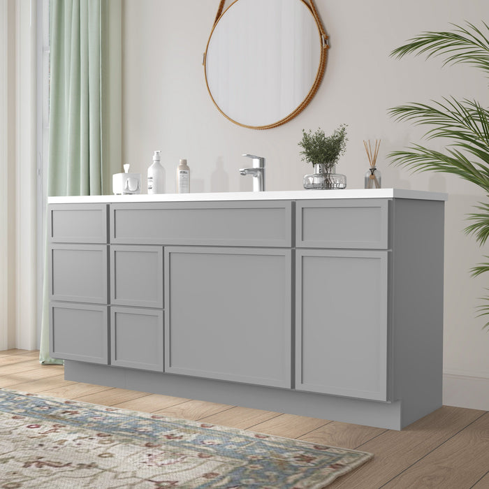66" Plywood Bathroom Vanity Cabinet without Top - 6 Drawers & 2 Doors - HomeBeyond