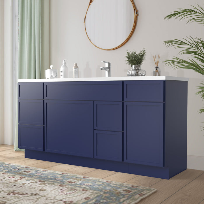 66" Plywood Bathroom Vanity Cabinet without Top - 6 Drawers & 2 Doors - HomeBeyond