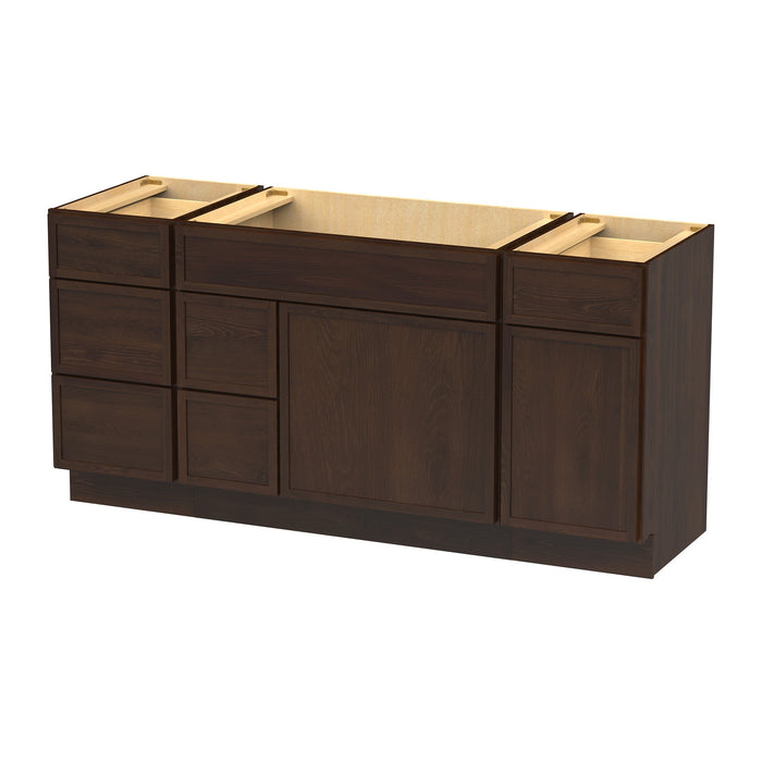 66" Plywood Bathroom Vanity Cabinet without Top - 6 Drawers & 2 Doors - HomeBeyond
