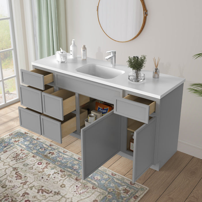 66" Plywood Bathroom Vanity Cabinet without Top - 6 Drawers & 2 Doors - HomeBeyond