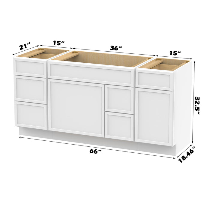 66" Plywood Bathroom Vanity Cabinet without Top - 6 Drawers & 2 Doors - HomeBeyond