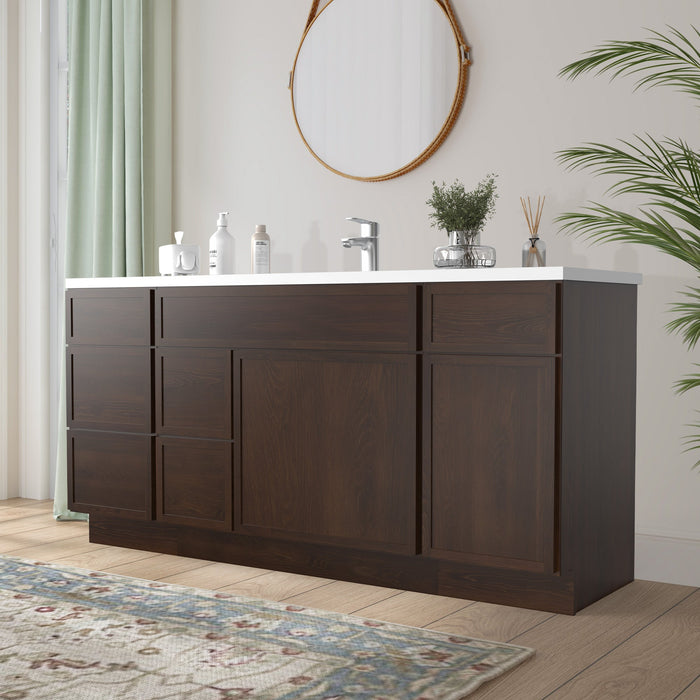 66" Plywood Bathroom Vanity Cabinet without Top - 6 Drawers & 2 Doors - HomeBeyond