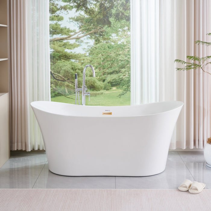 67" x 29" Freestanding Acrylic Bathtub, Modern Stand Alone Soaking Tub with Slotted Overflow and Pop-up Drain - HomeBeyond