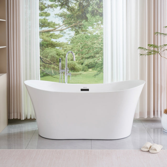 67" x 29" Freestanding Acrylic Bathtub, Modern Stand Alone Soaking Tub with Slotted Overflow and Pop-up Drain - HomeBeyond