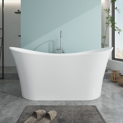 67" x 29" Modern Freestanding Acrylic Soaking Bathtub Glossy White Slim Soaker Tub Slotted Overflow VA6805 - HomeBeyond