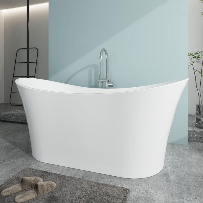 67" x 29" Modern Freestanding Acrylic Soaking Bathtub Glossy White Slim Soaker Tub Slotted Overflow VA6805 - HomeBeyond