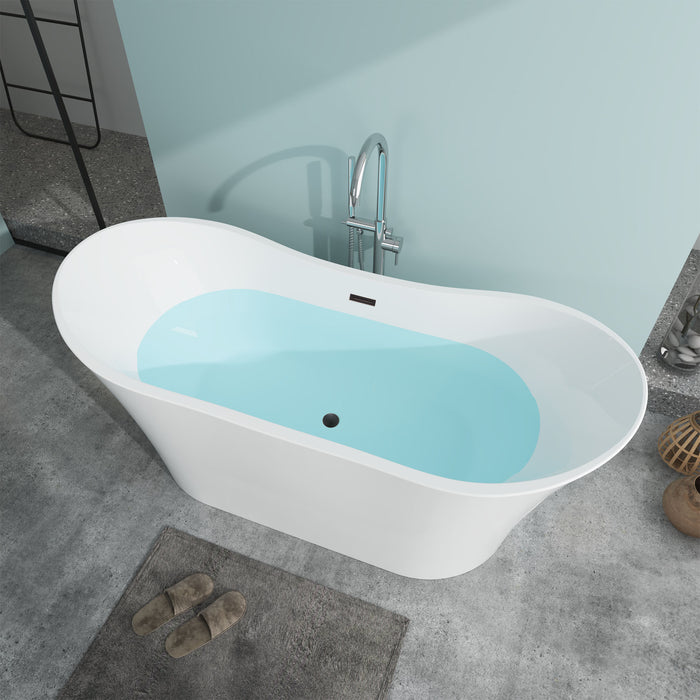 67" x 29" Modern Freestanding Acrylic Soaking Bathtub Glossy White Slim Soaker Tub Slotted Overflow VA6805 - HomeBeyond