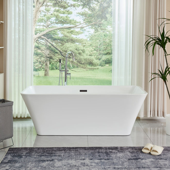 67" x 30" Freestanding Acrylic Bathtub, Modern Stand Alone Soaking Tub with Chrome Finish Slotted Overflow and Pop-up Drain - HomeBeyond