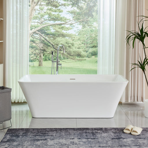 67" x 30" Freestanding Acrylic Bathtub, Modern Stand Alone Soaking Tub with Chrome Finish Slotted Overflow and Pop-up Drain - HomeBeyond