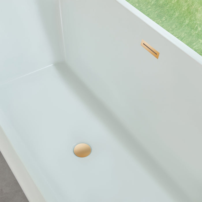 67" x 30" Modern Freestanding Acrylic Soaking Bathtub Glossy White Compact Soaker Tub Chrome Drain VA6820 - HomeBeyond