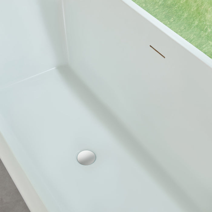 67" x 30" Modern Freestanding Acrylic Soaking Bathtub Glossy White Compact Soaker Tub Chrome Drain VA6820 - HomeBeyond