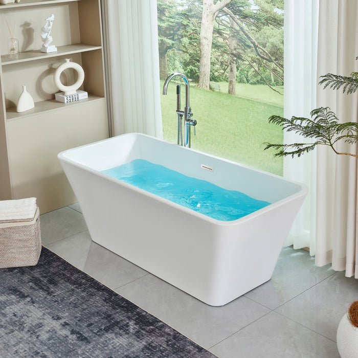 67" x 30" Modern Freestanding Acrylic Soaking Bathtub Glossy White Compact Soaker Tub Chrome Drain VA6820 - HomeBeyond