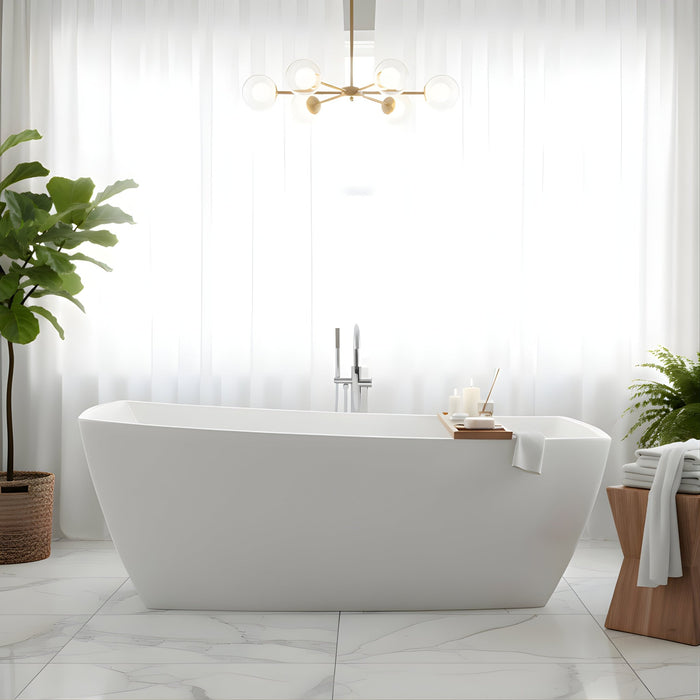 67" X 31" Freestanding Acrylic Bathtub, Contemporary Design Soaking Tub with Overflow and Pop - up Drain - HomeBeyond