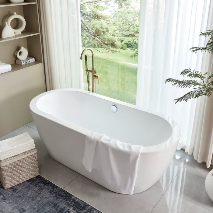 67" x 31" Freestanding Acrylic Bathtub, Modern Stand Alone Soaking Tub with Chrome Finish Round Overflow Pop-up Drain-VA6836 - HomeBeyond