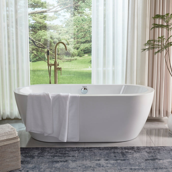 67" x 31" Freestanding Acrylic Bathtub, Modern Stand Alone Soaking Tub with Chrome Finish Round Overflow Pop-up Drain-VA6836 - HomeBeyond