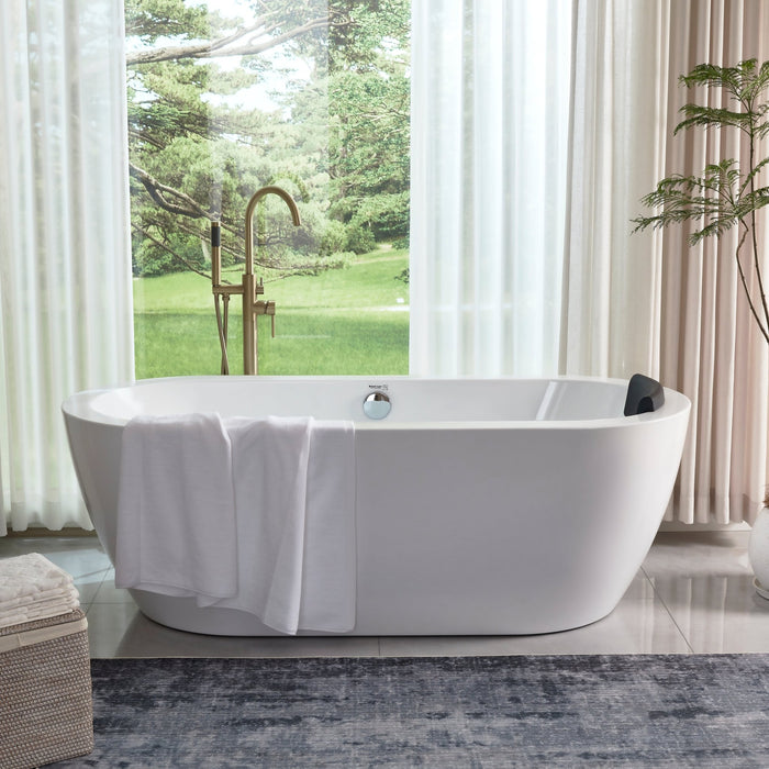 67" x 31" Freestanding Acrylic Bathtub, Modern Stand Alone Soaking Tub with Chrome Finish Round Overflow Pop-up Drain-VA6836 - HomeBeyond