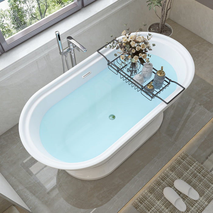 67" x 31" Freestanding White Acrylic Bathtub, Modern Stand Alone Soaking Bathtub with Slotted Overflow and Pop-up Drain - HomeBeyond
