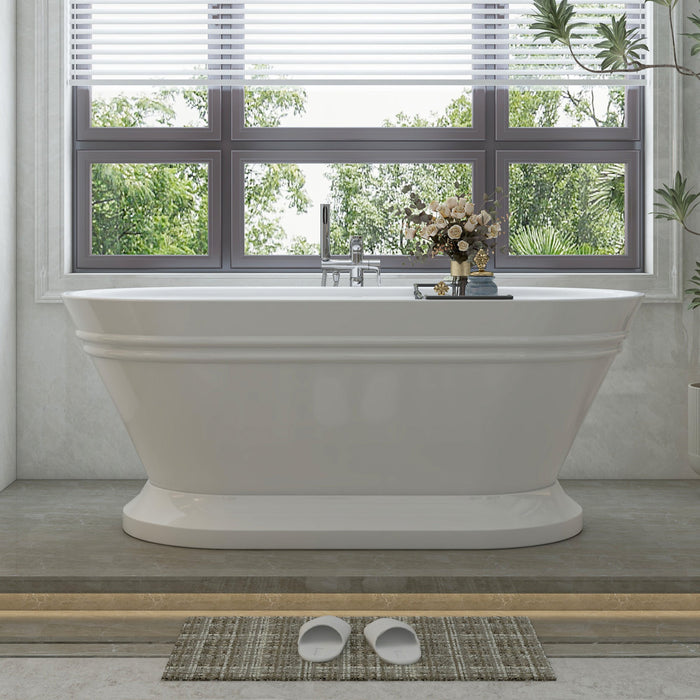 67" x 31" Freestanding White Acrylic Bathtub, Modern Stand Alone Soaking Bathtub with Slotted Overflow and Pop-up Drain - HomeBeyond
