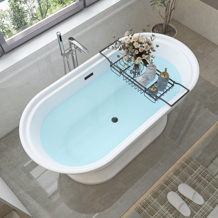 67" x 31" Freestanding White Acrylic Bathtub, Modern Stand Alone Soaking Bathtub with Slotted Overflow and Pop-up Drain - HomeBeyond