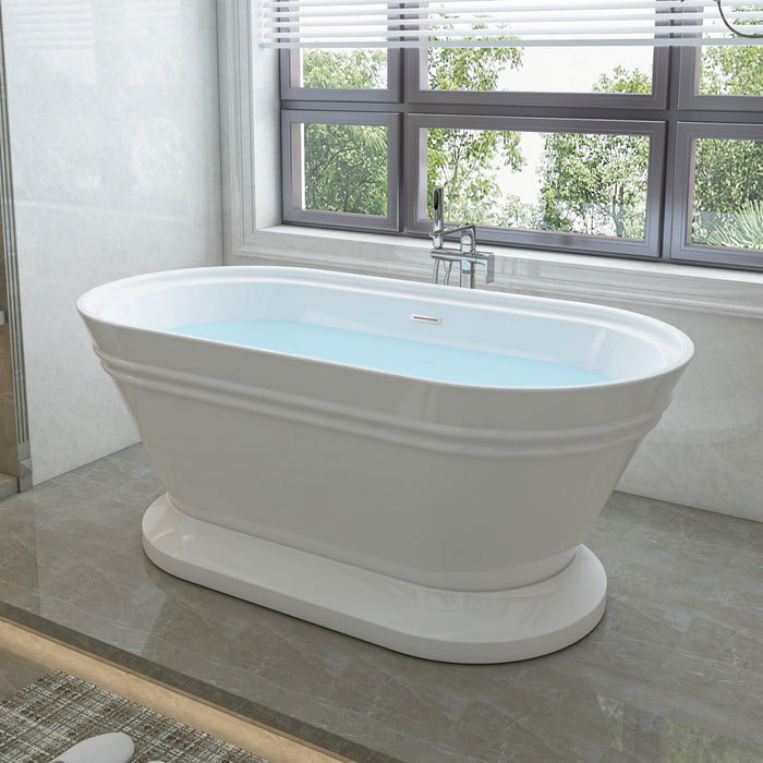 67" x 31" Freestanding White Acrylic Bathtub, Modern Stand Alone Soaking Bathtub with Slotted Overflow and Pop-up Drain - HomeBeyond