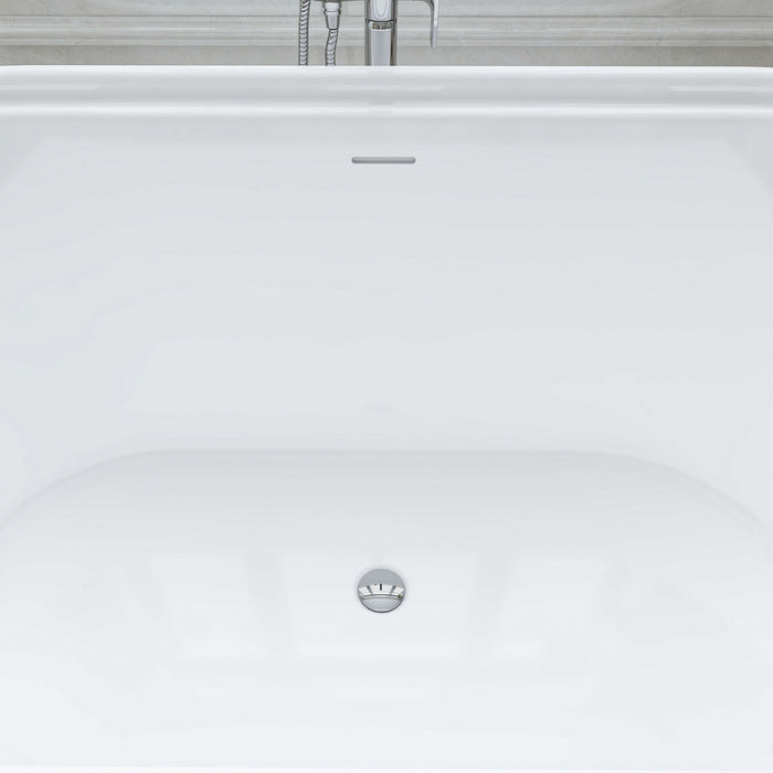 67" x 31" Freestanding White Acrylic Bathtub, Modern Stand Alone Soaking Bathtub with Slotted Overflow and Pop-up Drain - HomeBeyond