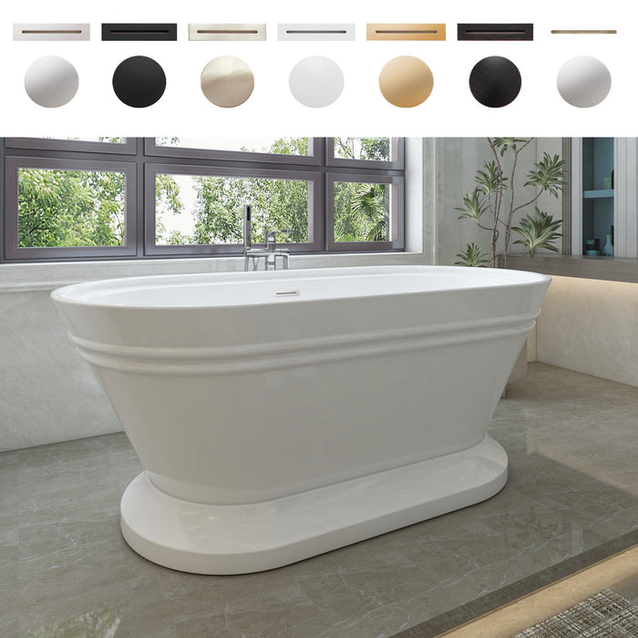 67" x 31" Freestanding White Acrylic Bathtub, Modern Stand Alone Soaking Bathtub with Slotted Overflow and Pop-up Drain - HomeBeyond