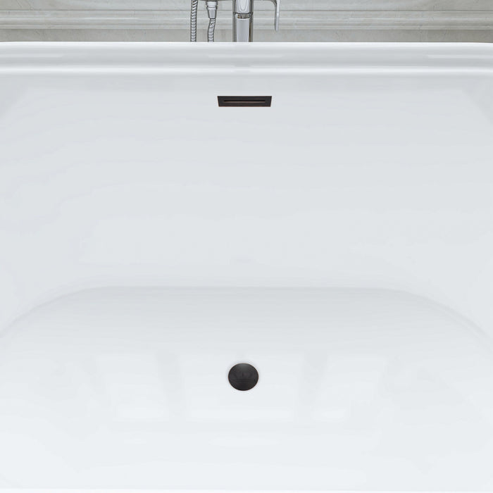 67" x 31" Freestanding White Acrylic Bathtub, Modern Stand Alone Soaking Bathtub with Slotted Overflow and Pop-up Drain - HomeBeyond